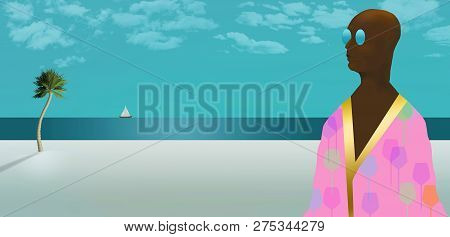 Outlandish Beach Attire Is The Subject Of This Illustration Of A Man In An All To Colorful Beach Rob