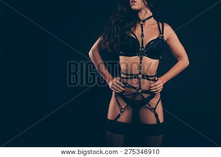 Cropped Portrait Of Lovely Attractive Alluring Gorgeous Sporty Sportive Perfect Muscular Fit Thin Sh
