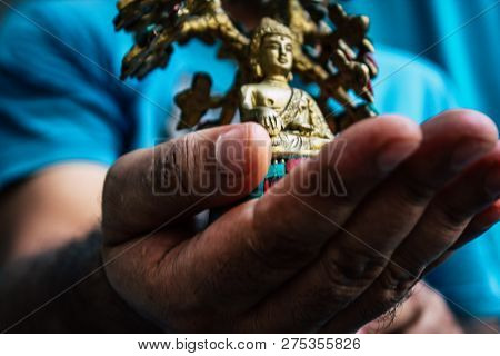 Arambol Goa India November 24, 2018 Closeup Of Decoratives Objects Sold In A Souvenirs Shop Located 