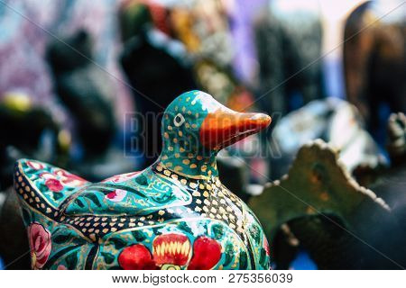 Arambol Goa India November 24, 2018 Closeup Of Decorative Objects Sold In A Souvenirs Shop Located I