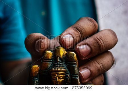 Arambol Goa India November 24, 2018 Closeup Of Decorative Objects Sold In A Souvenirs Shop Located I