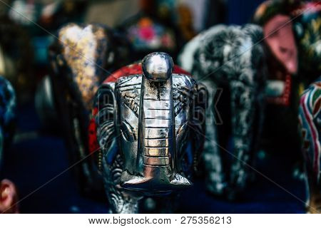 Arambol Goa India November 24, 2018 Closeup Of Decorative Objects Sold In A Souvenirs Shop Located I