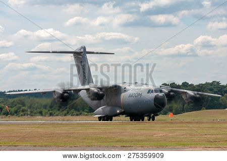 Farnborough, Uk - July 17, 2014: Airbus Defence And Space A400m Military Cargo Aircraft F-wwms.