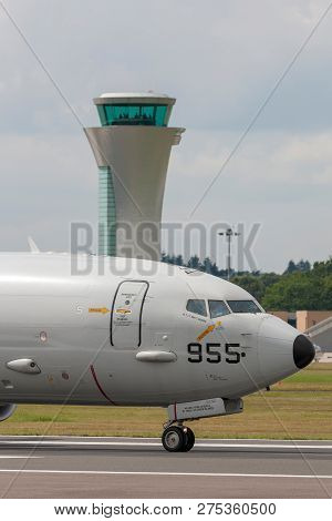 Farnborough, Uk - July 20, 2014: United States Navy Boeing P-8a Poseidon Maritime Patrol Aircraft.