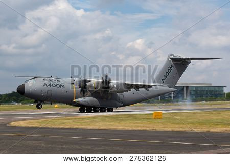 Farnborough, Uk - July 20, 2014: Airbus Defence And Space A400m Military Cargo Aircraft F-wwms.