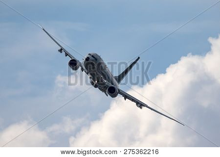 Farnborough, Uk - July 21, 2014: United States Navy Boeing P-8a Poseidon Maritime Patrol Aircraft.
