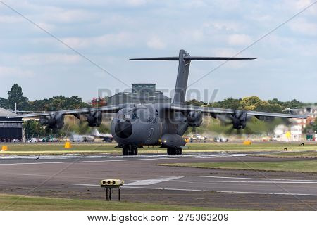Farnborough, Uk - July 16, 2014: Airbus Defence And Space A400m Military Cargo Aircraft F-wwms.