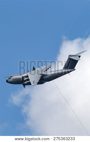 Farnborough, Uk - July 16, 2014: Airbus Defence And Space A400m Military Cargo Aircraft F-wwms.