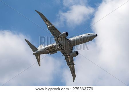 Farnborough, Uk - July 16, 2014: United States Navy Boeing P-8a Poseidon Maritime Patrol Aircraft.