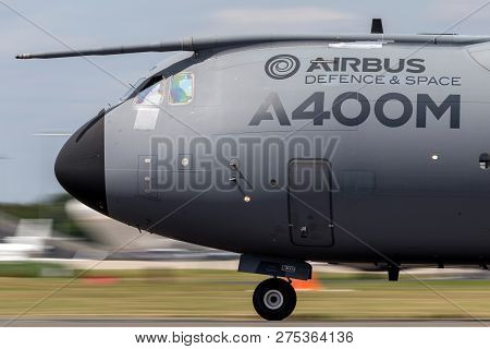 Farnborough, Uk - July 18, 2014: Airbus Defence And Space A400m Military Cargo Aircraft F-wwms.