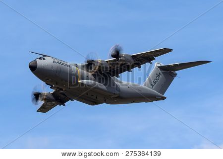 Farnborough, Uk - July 18, 2014: Airbus Defence And Space A400m Military Cargo Aircraft F-wwms.