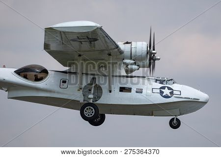 Farnborough, Uk - July 18, 2014: Consolidated Pby-5a Catalina Amphibious Aircraft Of World War Ii