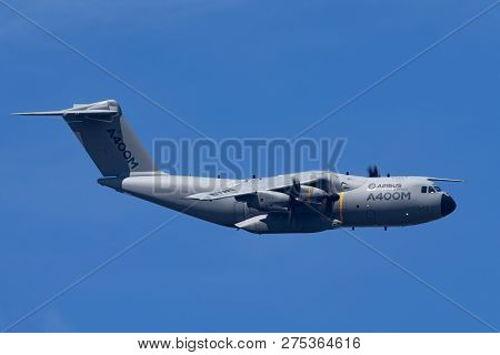 Farnborough, Uk - July 19, 2014: Airbus Defence And Space A400m Military Cargo Aircraft F-wwms.