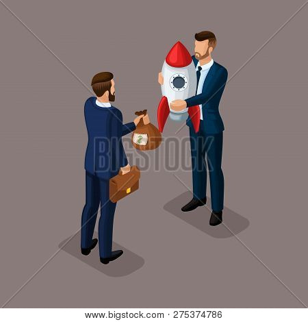 Trendy Isometric People, 3d Businessmen, Developing A Start-up, The Path To Success, Investing In Bu