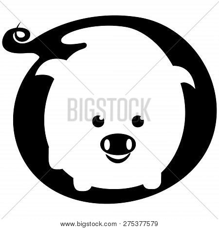 White Pig Negative Space Logo. Vector Illustration