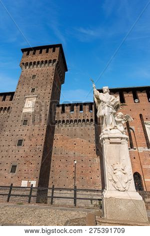 Sforza Castle Xv Century (castello Sforzesco) In Milan, Lombardy, Italy With Tower Of Bona And Giovi
