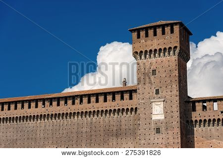 Sforza Castle Xv Century (castello Sforzesco) In Milan, Lombardy, Italy With Tower Of Bona (torre Di