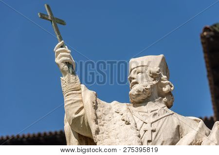 Statue Of Saint John Of Nepomuk (san Giovanni Nepomuceno), Bohemian Priest, Patron Saint Of Bohemia.