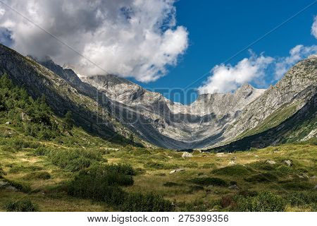 Peaks And Source Of The River Chiese In The National Park Of Adamello Brenta, Italian Alps. Trentino