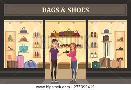 Bags And Shoes Shop With Glassware Showcase.