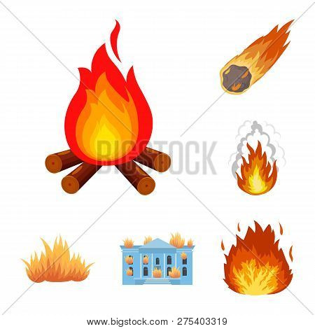 Isolated Object Of Fire And Flame Sign. Set Of Fire And Fireball Vector Icon For Stock.