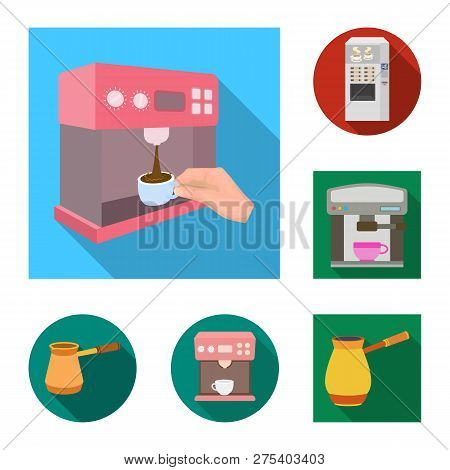 Vector Design Of Coffee And Machine Icon. Set Of Coffee And Kitchen Stock Symbol For Web.