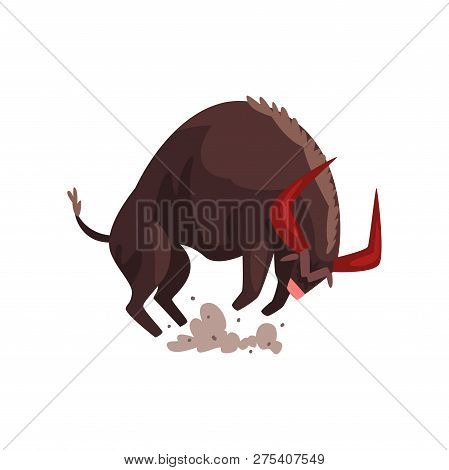 Furious Bull, Bullfighting, Corrida Performance Vector Illustration On A White Background