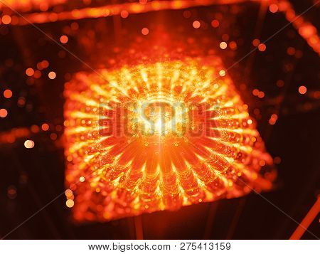 Fiery Glowing Quantum Processor In Space, Computer Generated Abstract Background, 3d Rendering