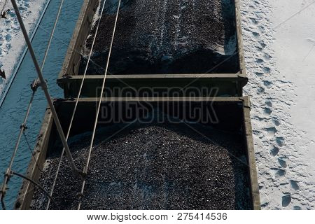 Rail Cars Loaded With Coal Transported From Nearby Mines To Power Plants In Winter