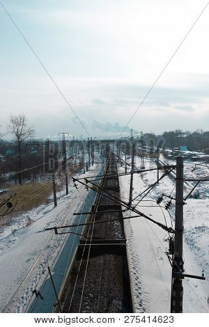 Rail Cars Loaded With Coal Transported From Nearby Mines To Power Plants In Winter