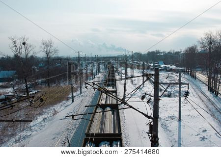 Rail Cars Loaded With Coal Transported From Nearby Mines To Power Plants In Winter