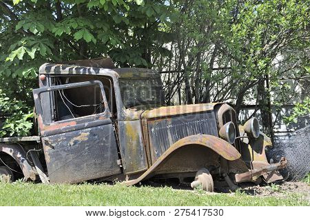 Old Abandoned Vintage French Truck Rusting In A Ghost Town