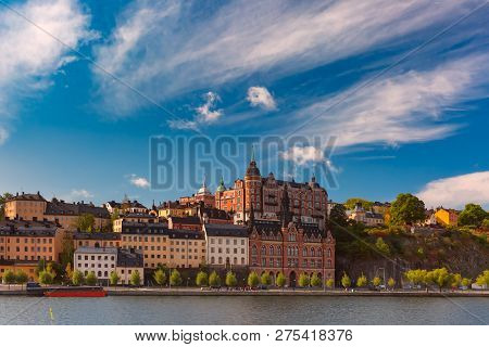 Scenic Summer View Of Sodermalm Waterfront In The Old Town In Stockholm, Capital Of Sweden