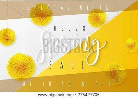 Vector Illustration Of Spring Promotion Banner Template With Hand Lettering Label - Spring - With Re