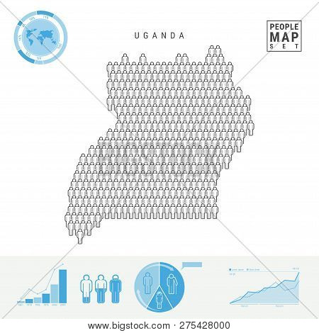 Uganda People Icon Map. People Crowd In The Shape Of A Map Of Uganda. Stylized Silhouette Of Uganda.