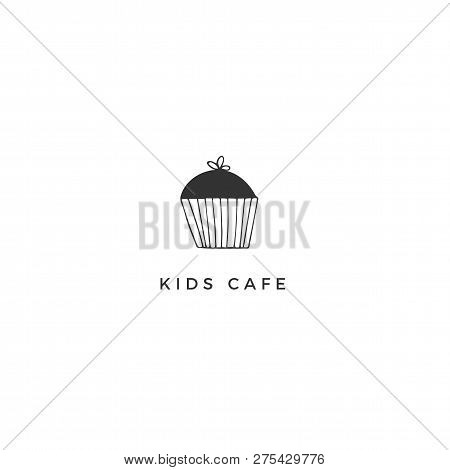 Cupcake Premade Logo Template. Vector Hand Drawn Illustration. For Kitchen Related Business Branding