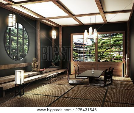 Mock Up, Japanese Empty Room Tatami Mat Designing The Most Beautiful. 3d Rendering