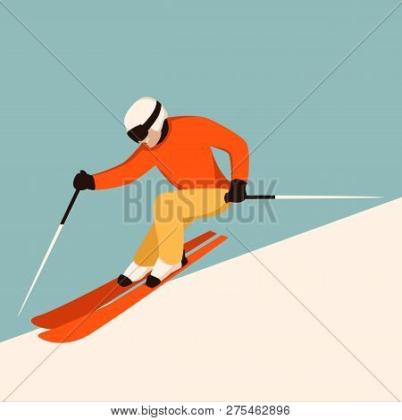 Skier In Helmet, Vector Illustration, Flat Style ,profile View
