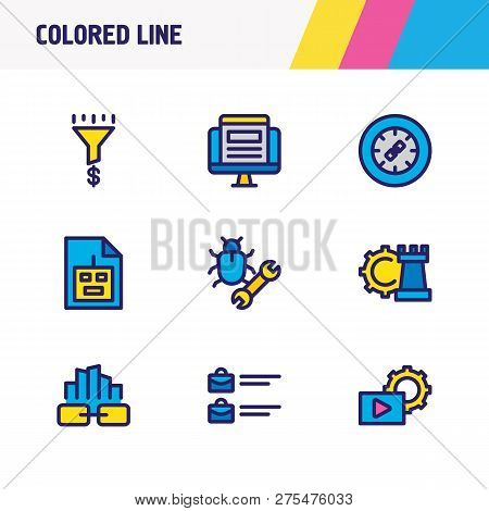 Vector Illustration Of 9 Advertising Icons Colored Line. Editable Set Of Jobs Open, Above The Fold, 