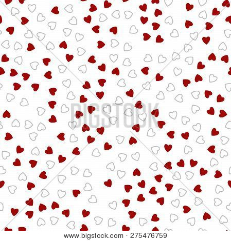 Holiday Lovely Valentines Day Background Seamless Pattern With Cute Red Hearts. Vector Illustration.