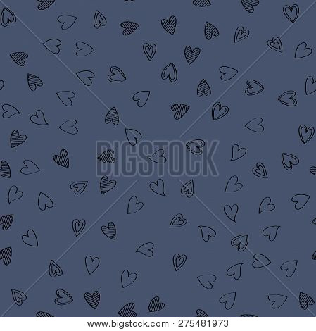 Doodle Lovely Valentines Day Background Seamless Pattern With Cute Hearts. Vector Illustration.