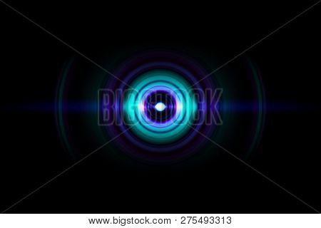 Abstract Green Ring With Sound Waves Oscillating Blue Light, Technology Background