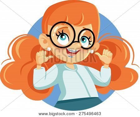 Cute Girl Wearing Braces And Eyeglasses Cartoon Character