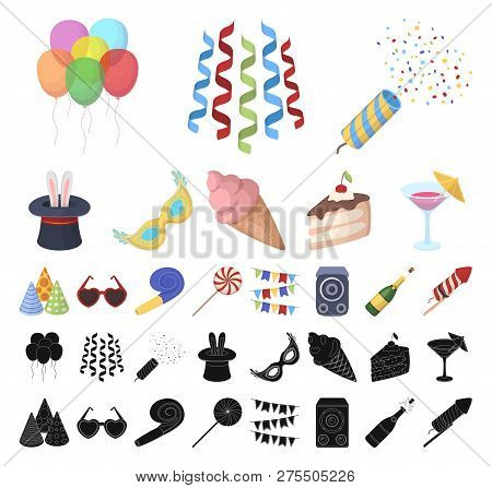 Party, Entertainment Cartoon, Black Icons In Set Collection For Design. Celebration And Treat Vector