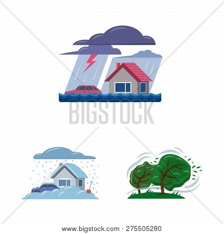 Vector Design Of Natural And Disaster Symbol. Collection Of Natural And Risk Stock Vector Illustrati