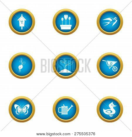 Birdhouse Icons Set. Flat Set Of 9 Birdhouse Icons For Web Isolated On White Background