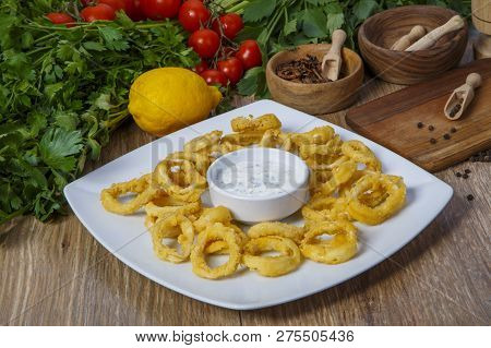 Freshly Cooked Onion Rings On White Background, Top View