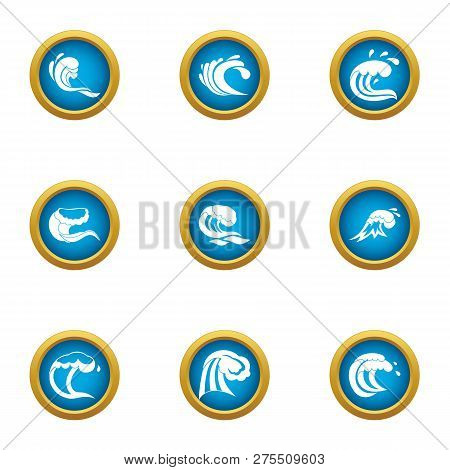 Great Wave Icons Set. Flat Set Of 9 Great Wave Icons For Web Isolated On White Background