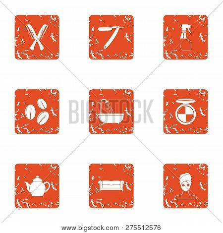 Friseur Icons Set. Grunge Set Of 9 Friseur Icons For Web Isolated On White Background