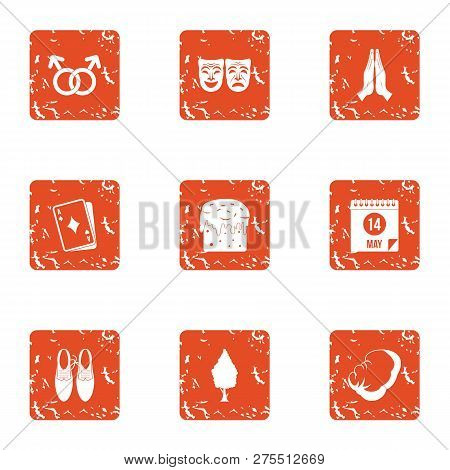 Romance Novel Icons Set. Grunge Set Of 9 Romance Novel Icons For Web Isolated On White Background
